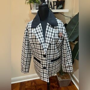 Avec Les Filles Black and White Houndstooth Blazer XXS